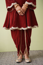 Autumn Ember Velvet Suit with Scalloped Tissue Dupatta