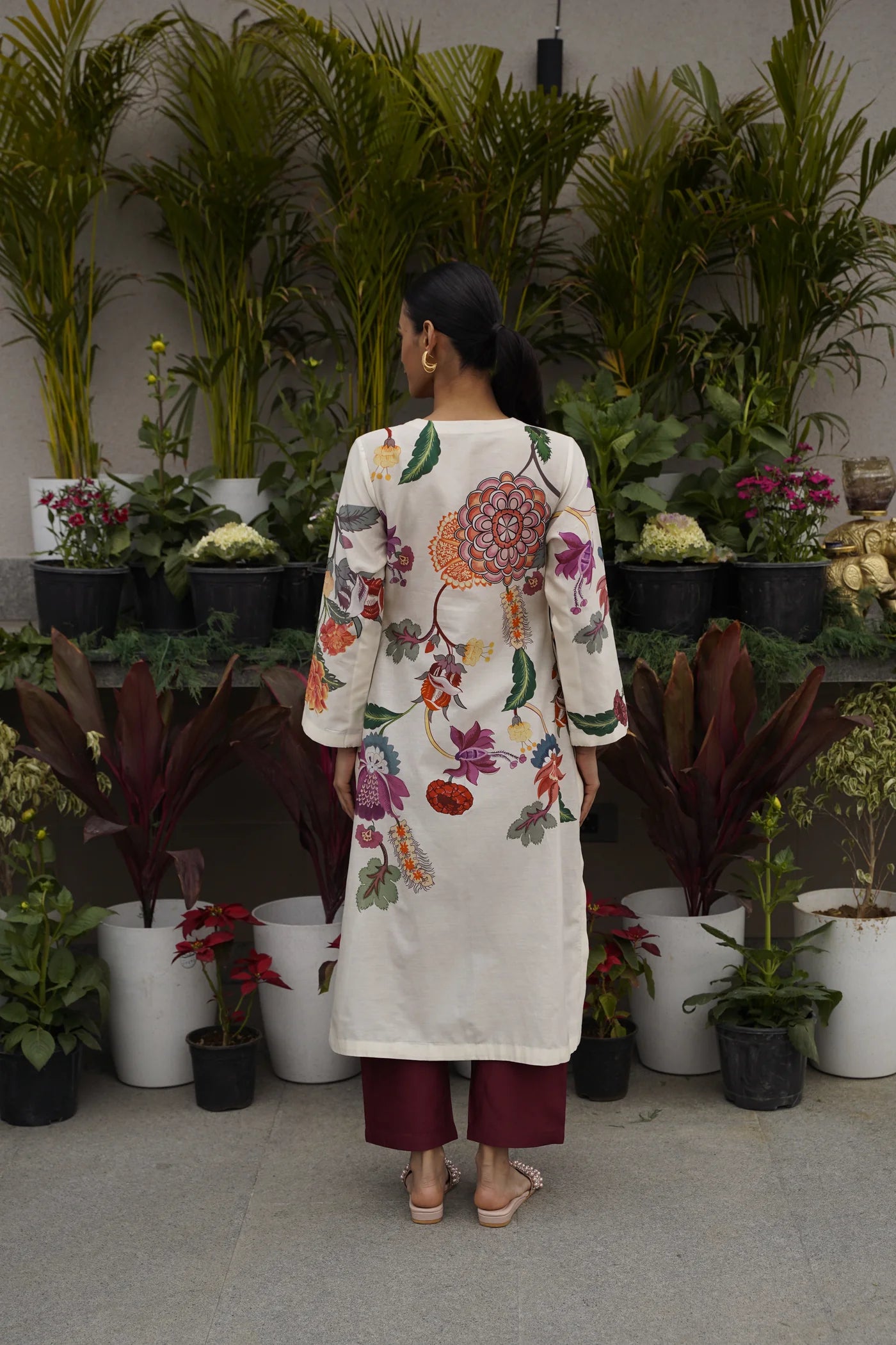 Ivory Printed Chanderi Silk Kurta Set