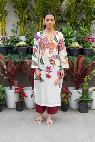 Ivory Printed Chanderi Silk Kurta Set