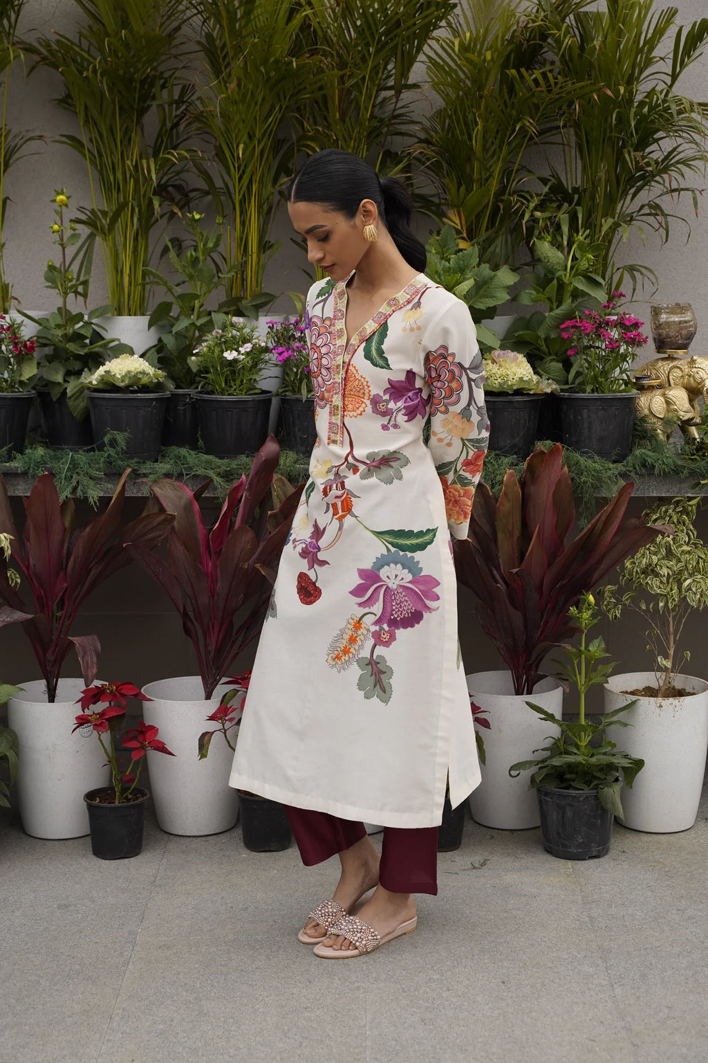 Ivory Printed Chanderi Silk Kurta Set