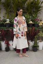 Ivory Printed Chanderi Silk Kurta Set