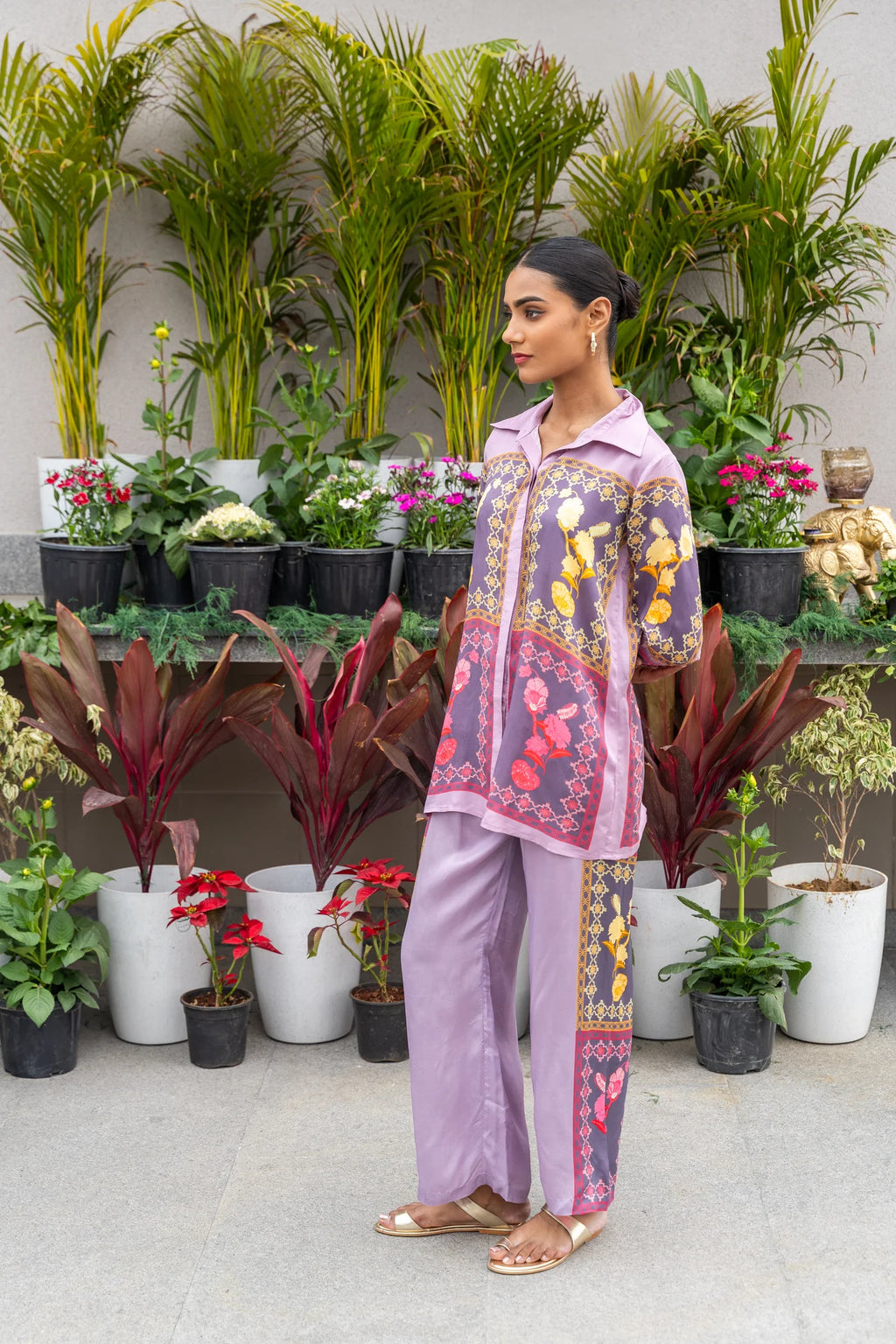 Lavender Printed & Color Blocking Coord Set