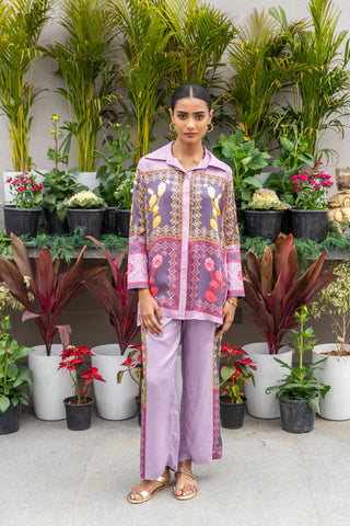 Lavender Printed & Color Blocking Coord Set