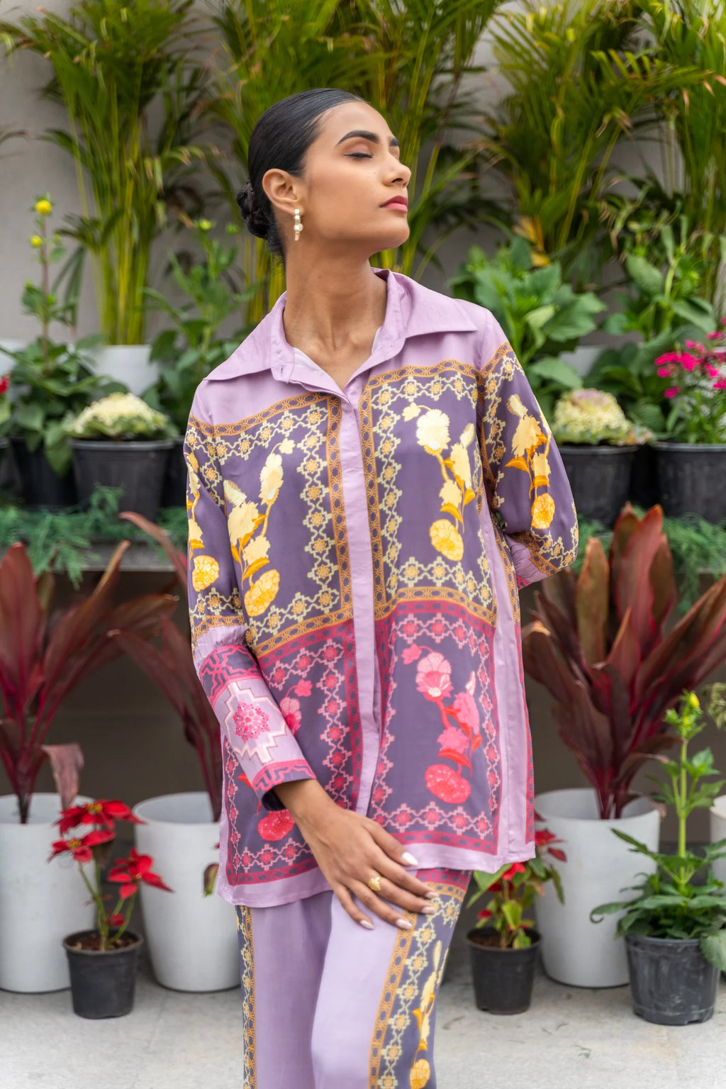 Lavender Printed & Color Blocking Coord Set