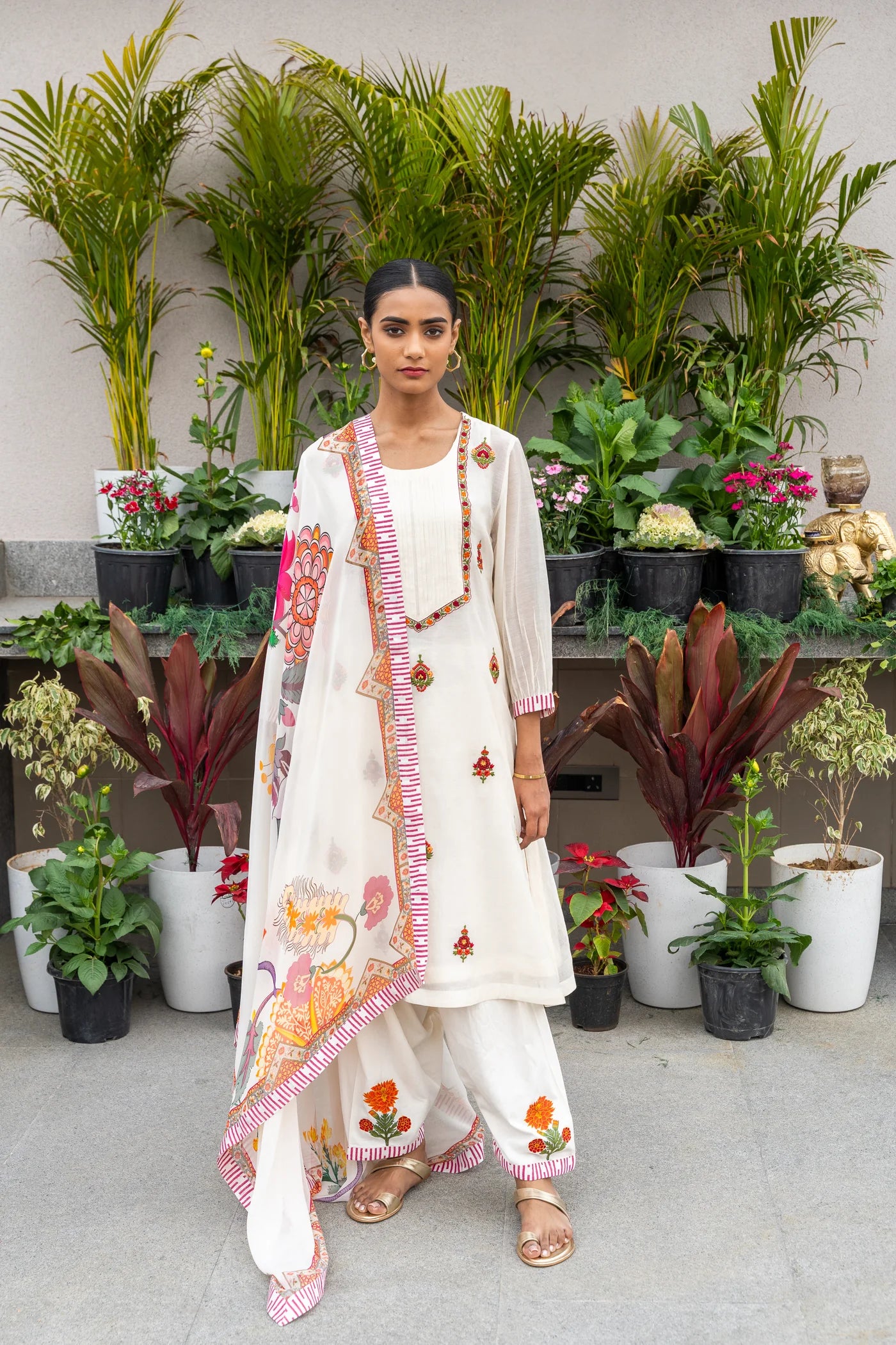 Ivory Glow Printed & Embroidered Kurta Set