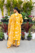Mustard Yellow Printed Chanderi Kurta Set