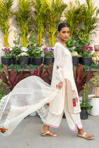 Beige Patch Detail Chanderi Silk Kurta Set