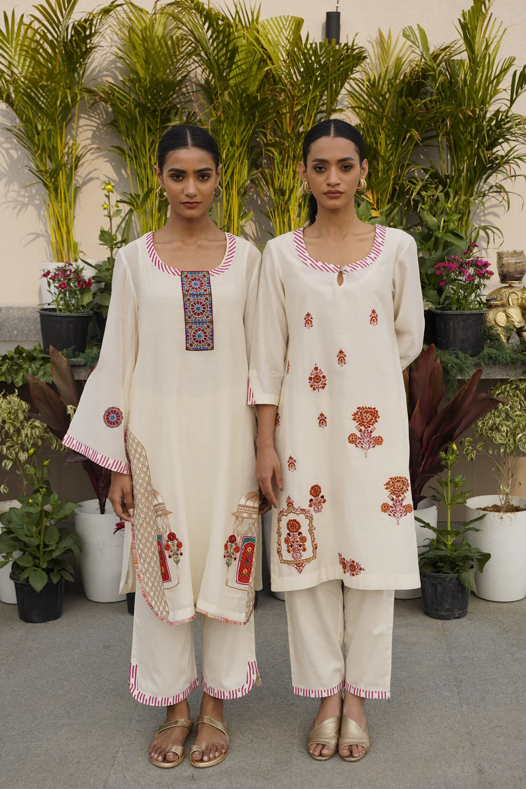 Beige Monotone Emboridery Kurta Set