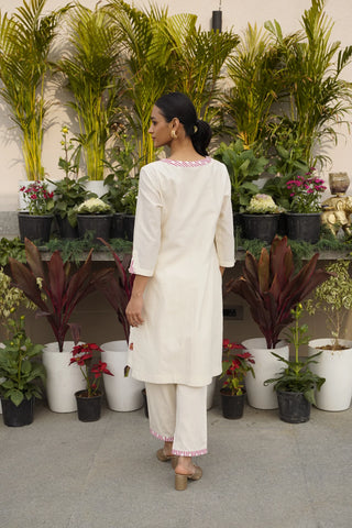 Beige Monotone Emboridery Kurta Set
