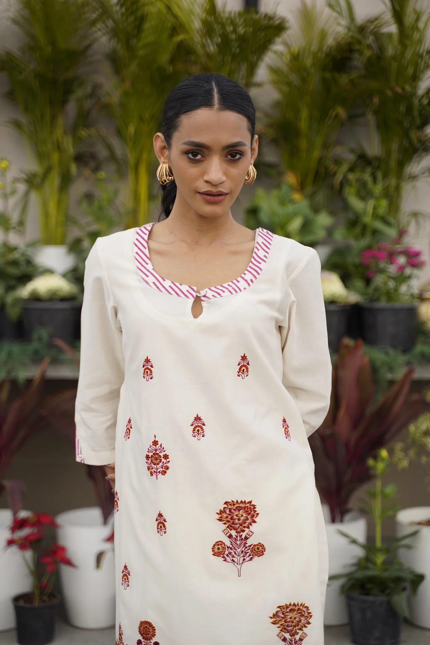 Beige Monotone Emboridery Kurta Set