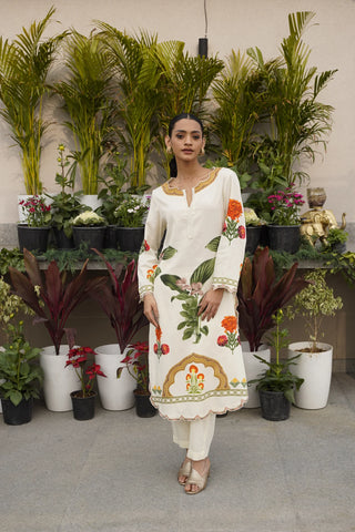 Ivory Printed & Lace Detailed Kurta Set