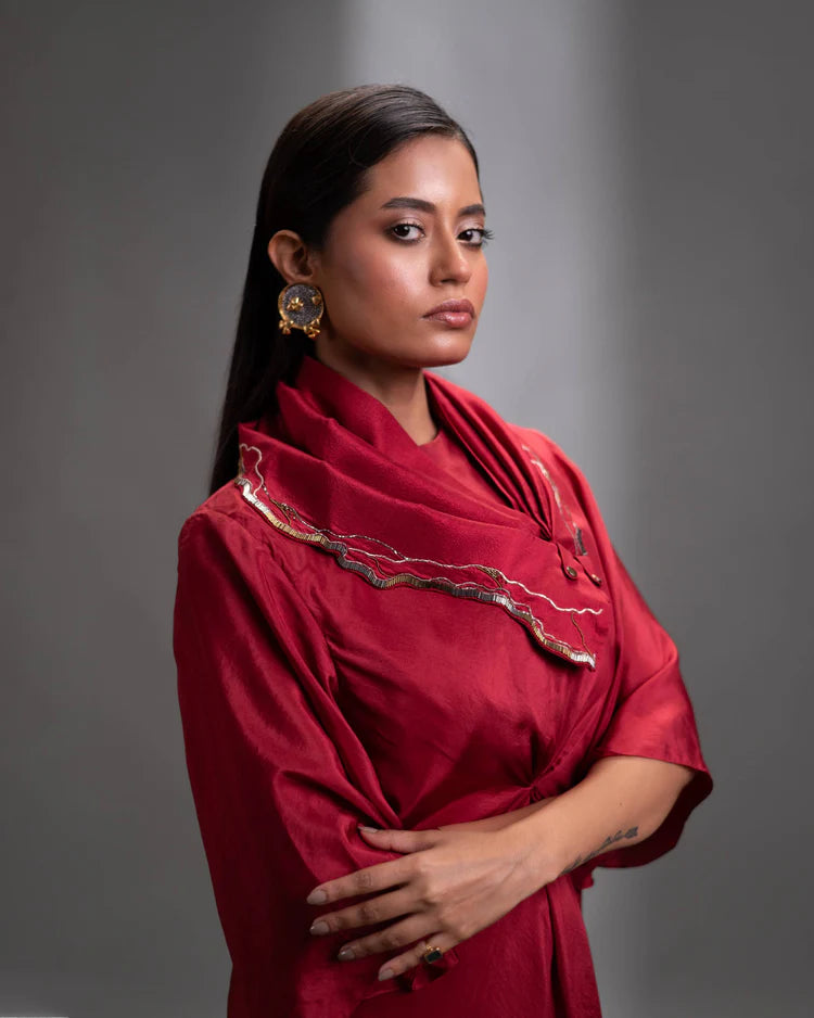 Crimson Aura Silk Dress