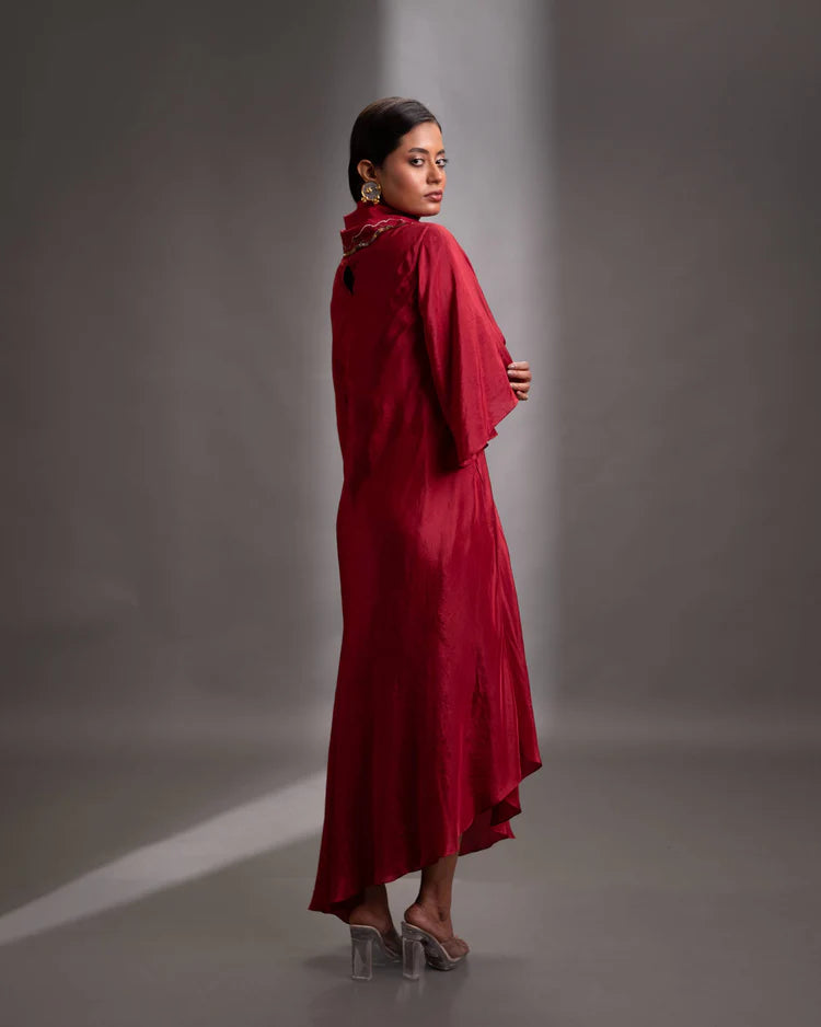 Crimson Aura Silk Dress