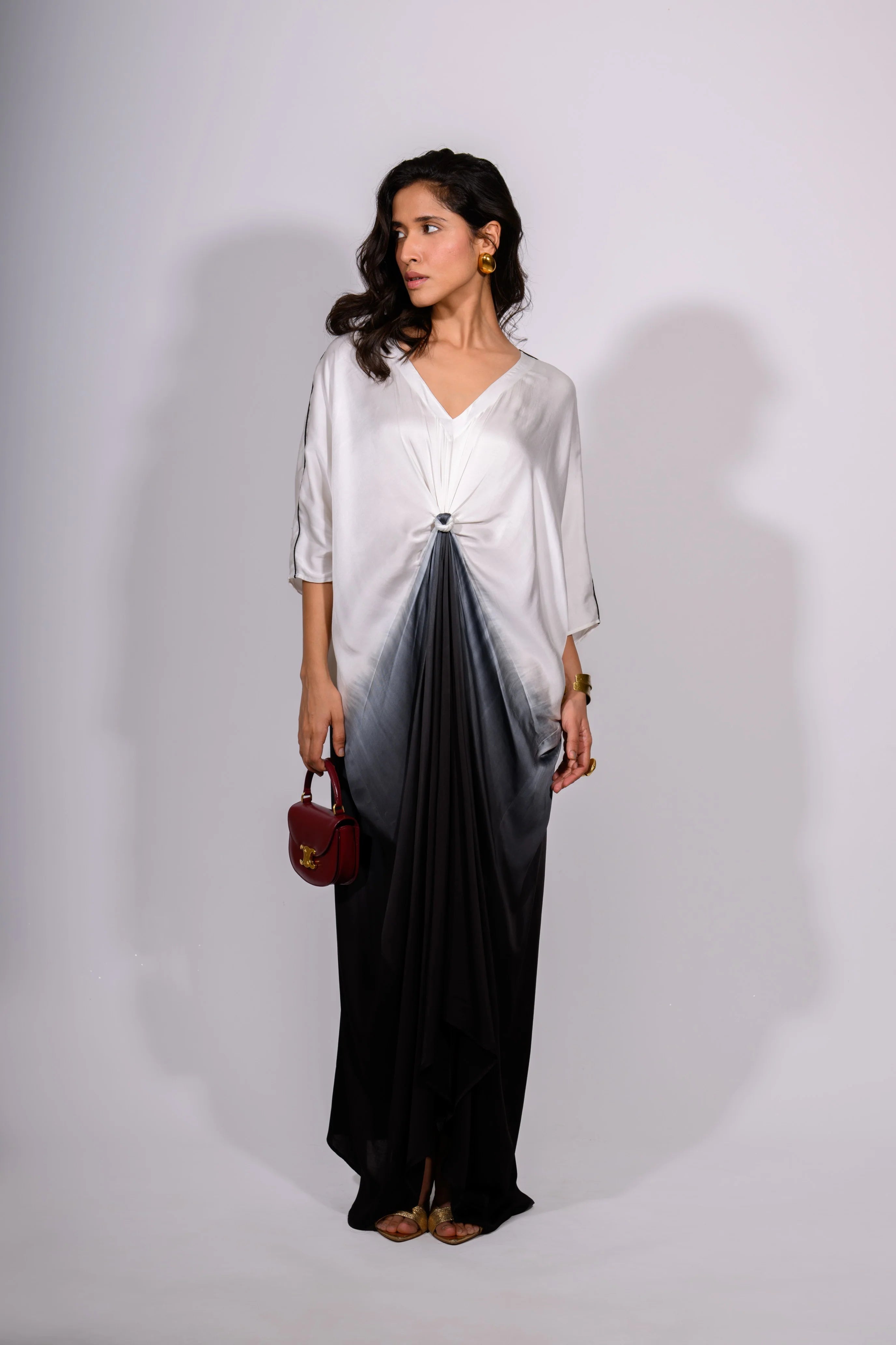 Noir Fade Satin Kaftan Gown