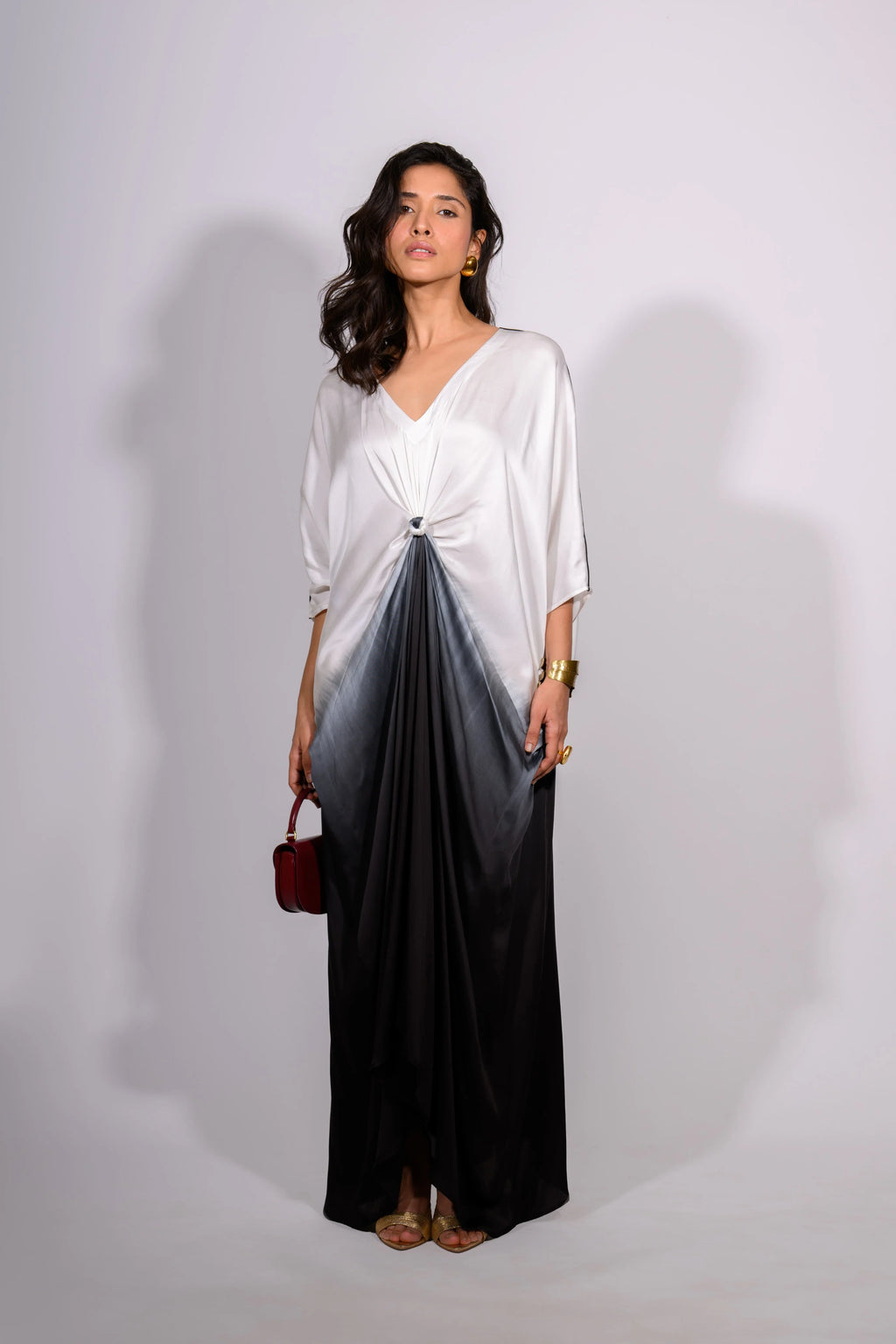 Noir Fade Satin Kaftan Gown