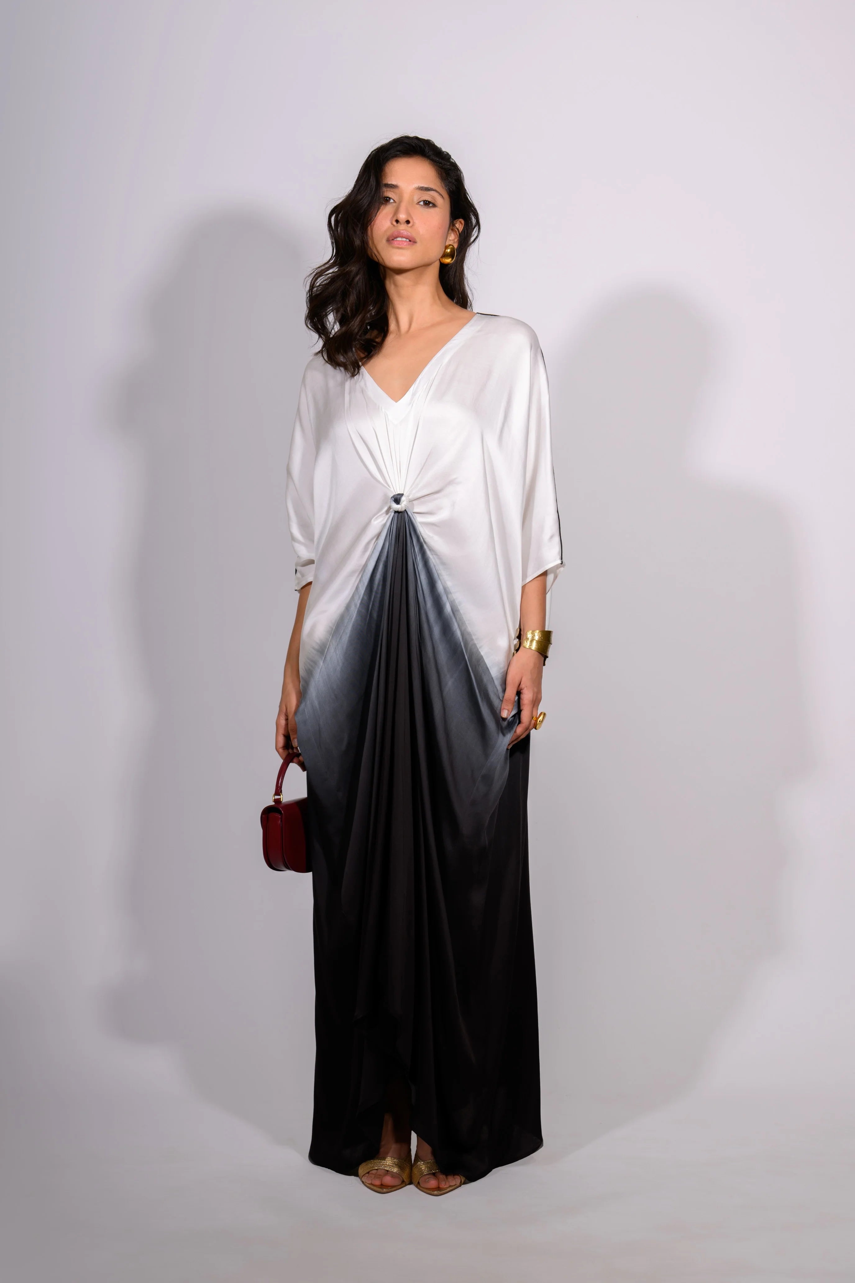 Noir Fade Satin Kaftan Gown