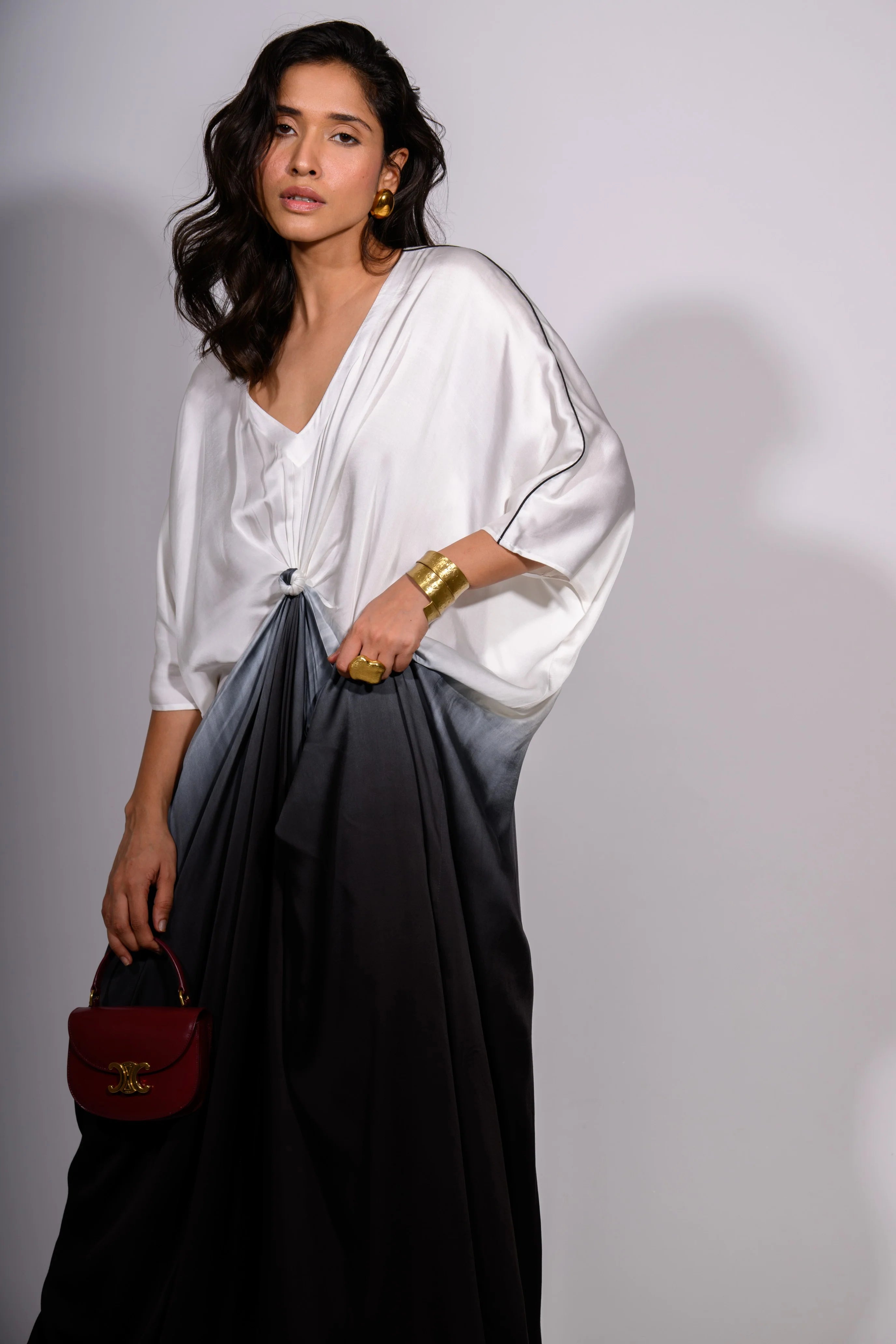 Noir Fade Satin Kaftan Gown