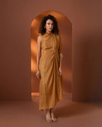 Marrakech Sunset Yellow Silk Draped Dress