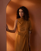 Marrakech Sunset Yellow Silk Draped Dress