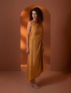 Marrakech Sunset Yellow Silk Draped Dress