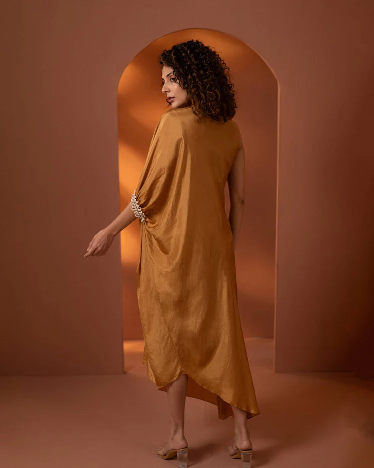Marrakech Sunset Yellow Silk Draped Dress