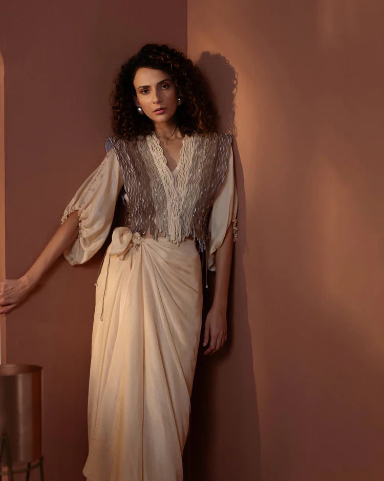 Moonstone Embellished Silk Jacket Set