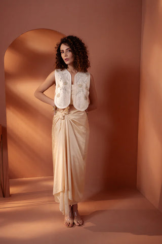 Hand Embroidered Bib Top And Skirt Set