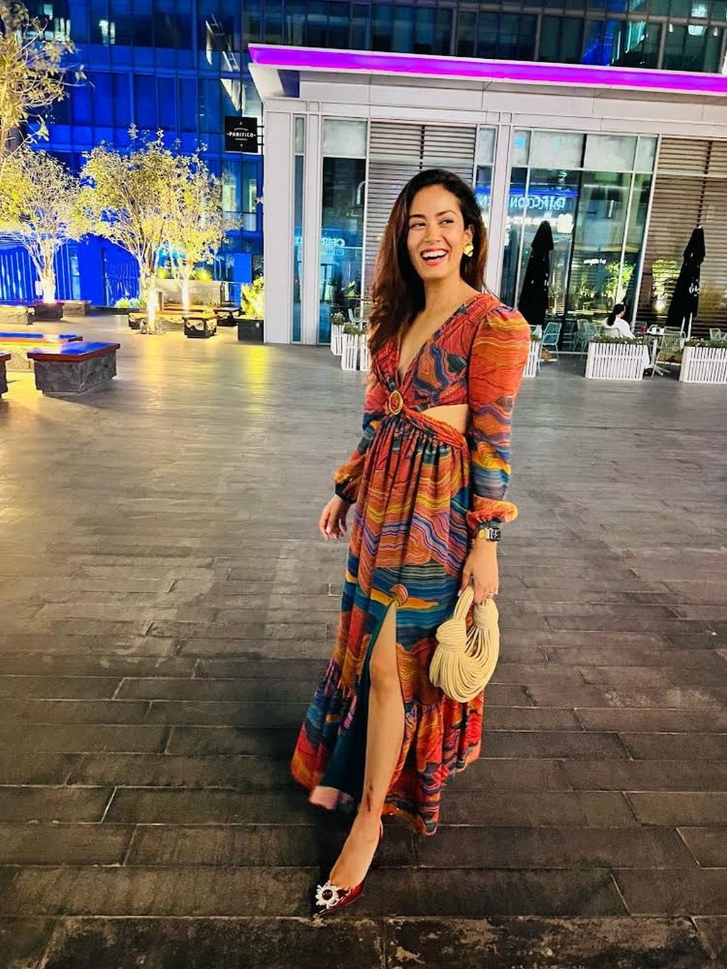 Mountain print slit dress