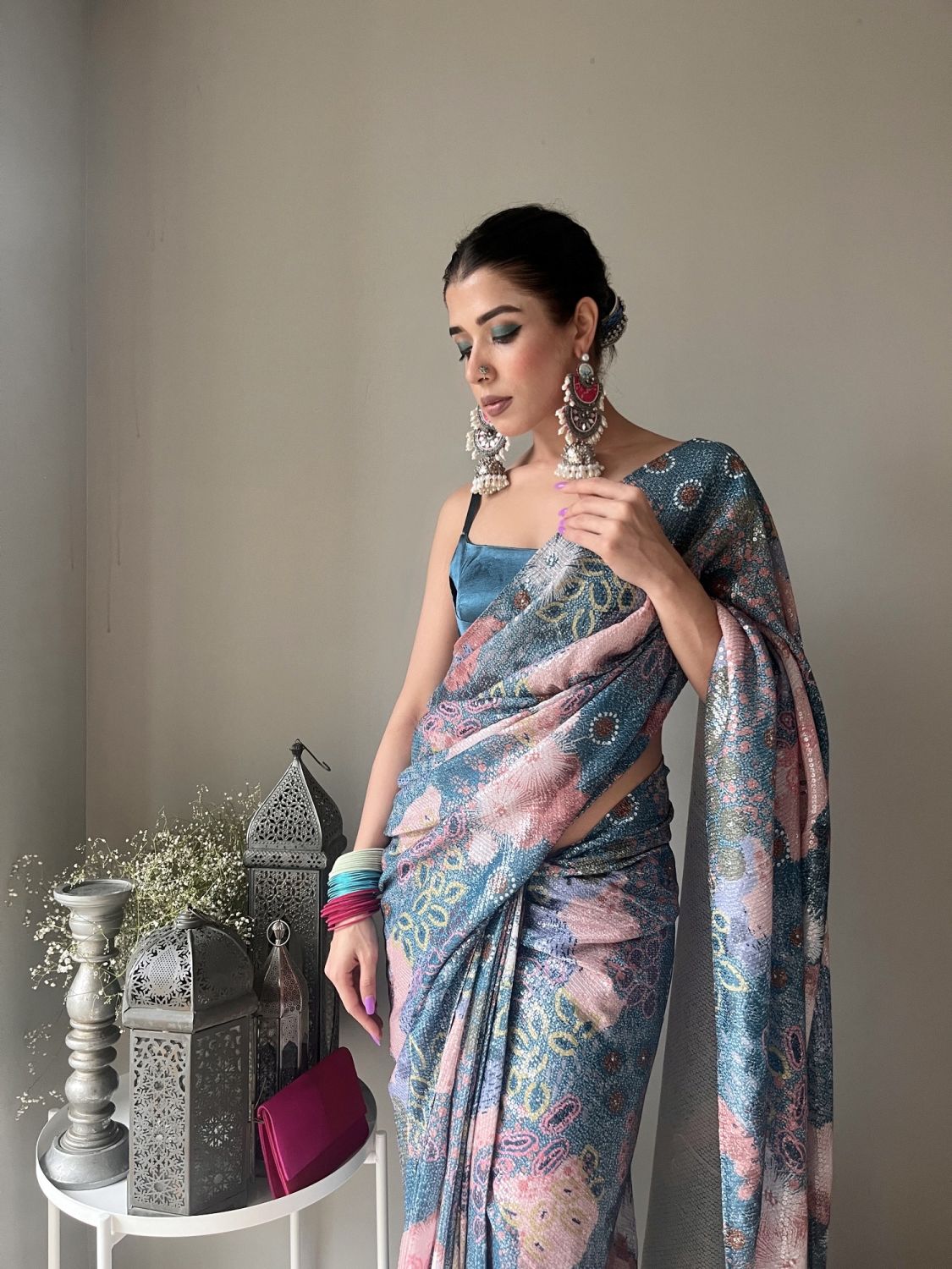 Ocean Coral Saree