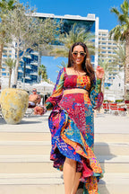 Fruit print ruffle skirt and top