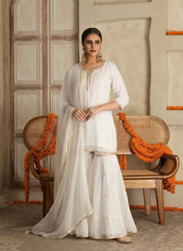 Juhi Georgette Mukesh Work Sharara Set