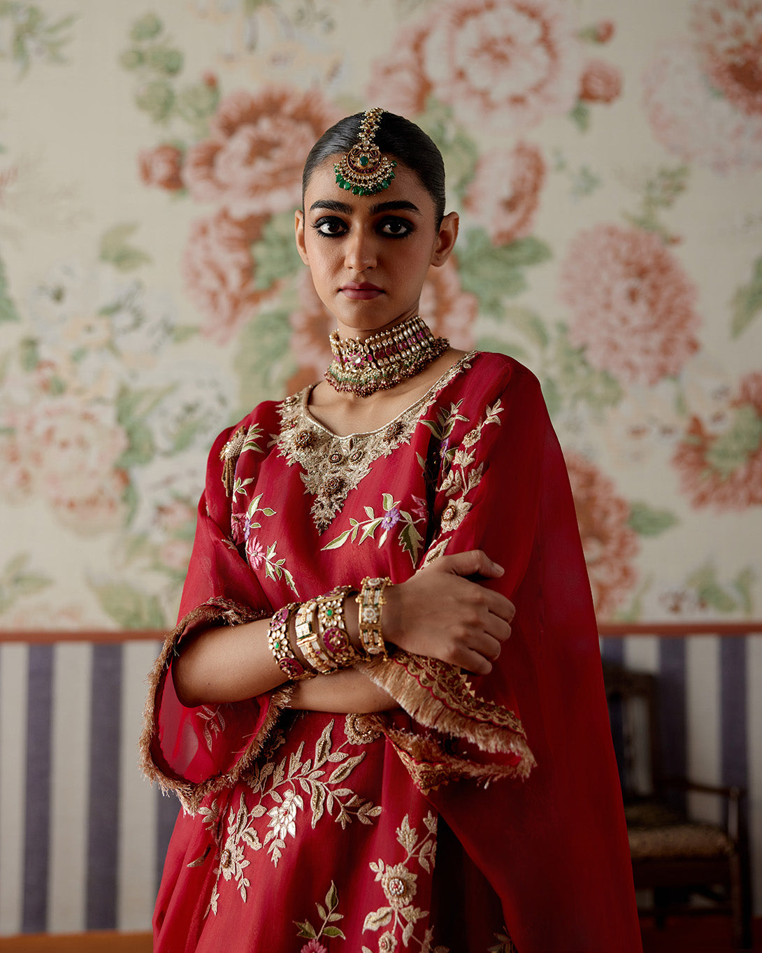 Floral Embroidered Kaftan Pant Set Main image