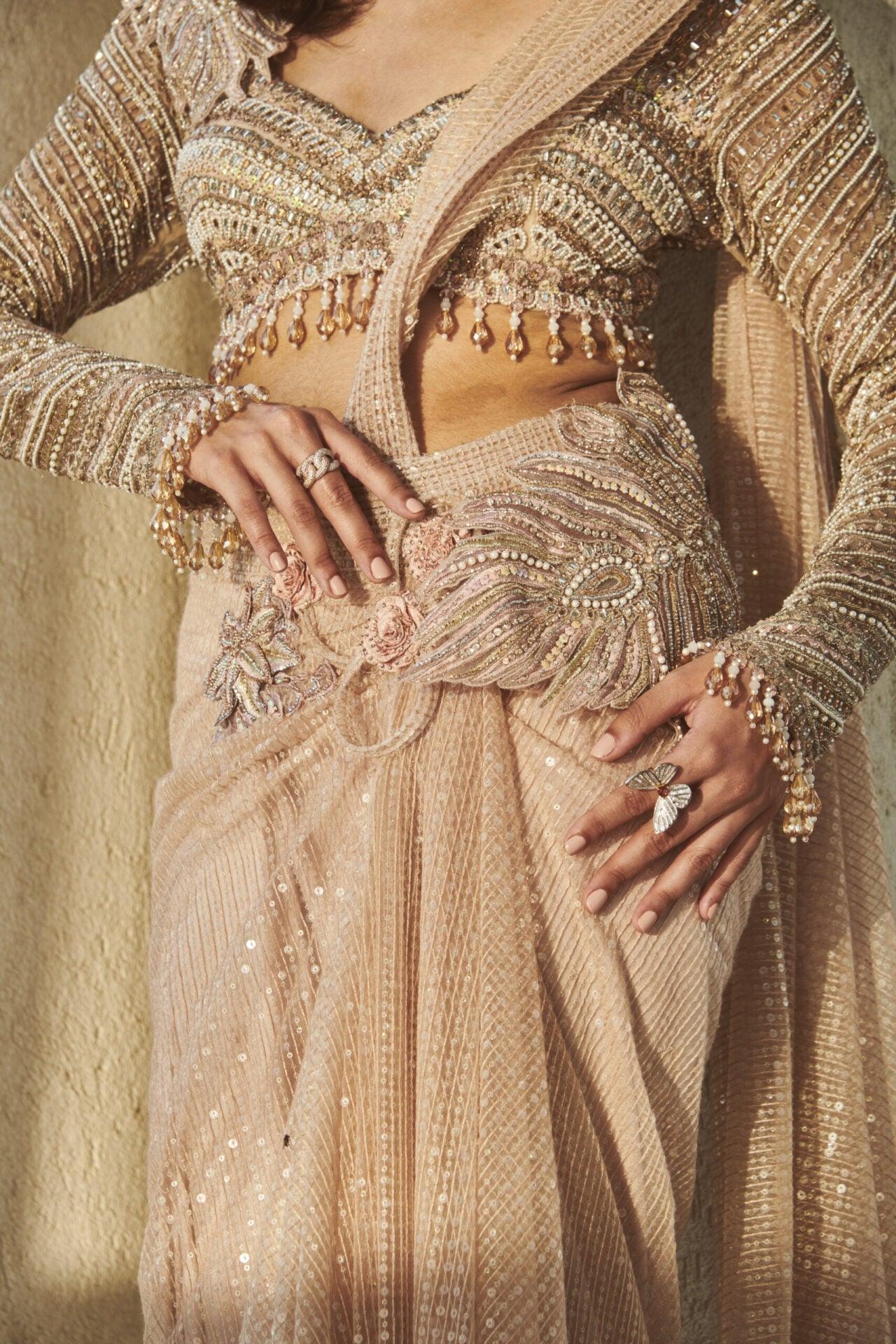 Peacock Feather Wrap Around Drape Saree