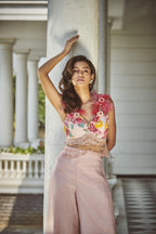 Floral Embroidered Blouse & Pant Set