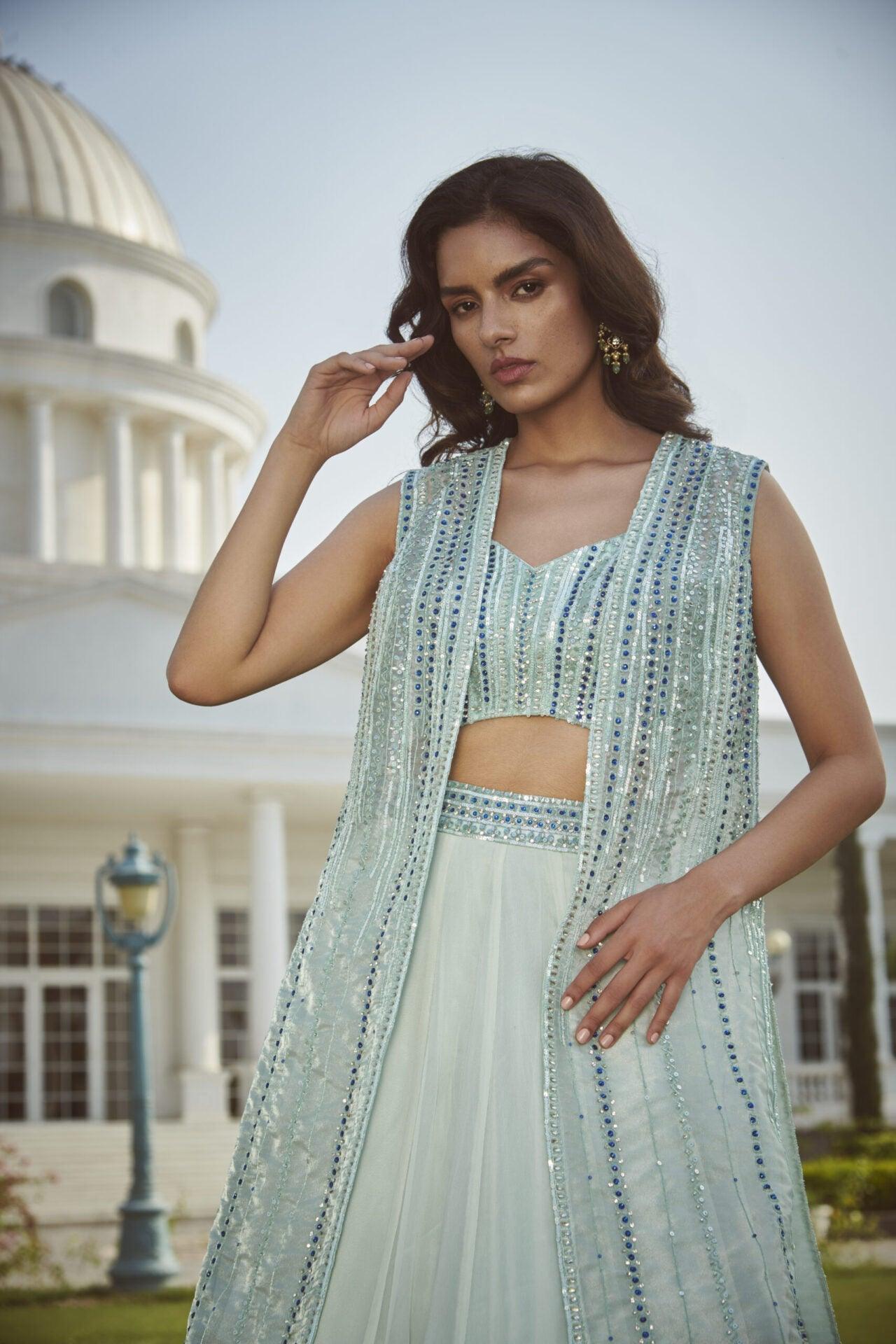 Crop Blouse with Long Jacket & Skirt Set Secondary image