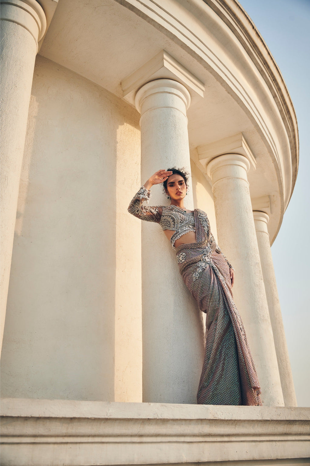 Holographic Sequin Drape Saree