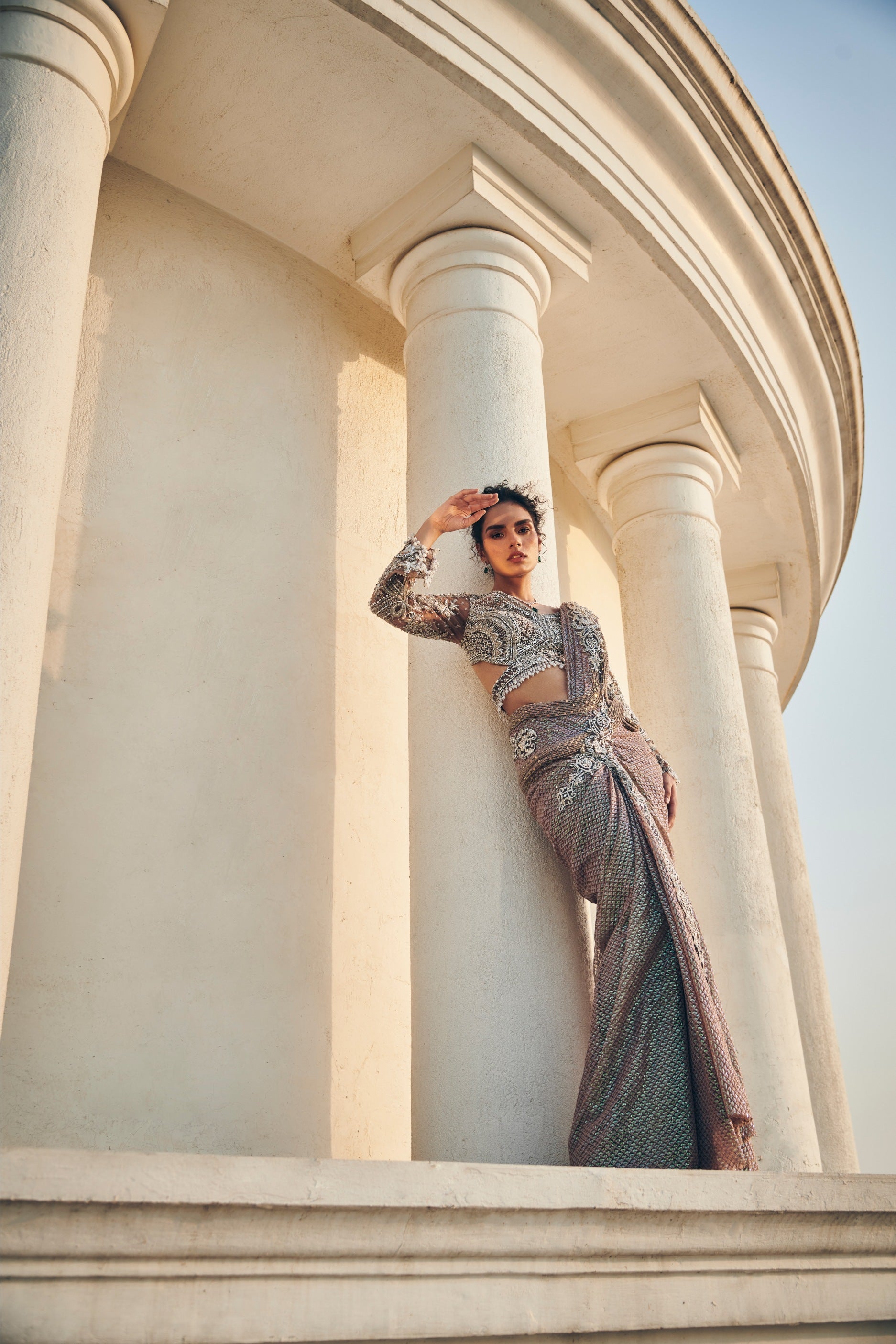 Holographic Sequin Drape Saree