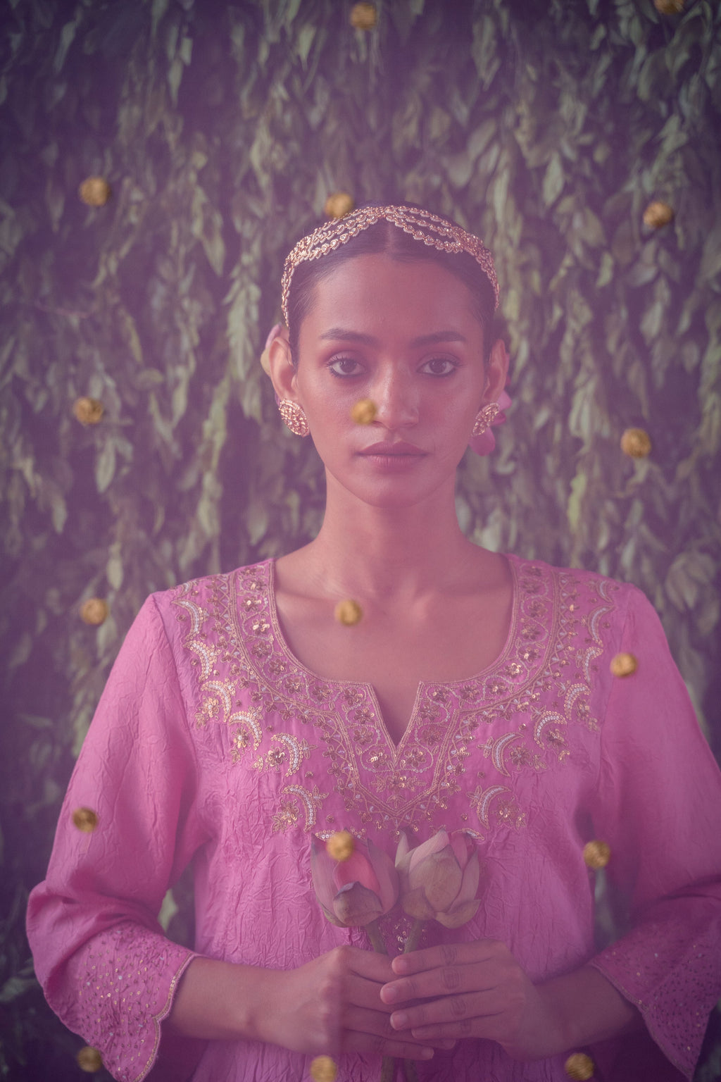 Crushed silk kurta with Embroidery and Silk Pants with Net Dupatta