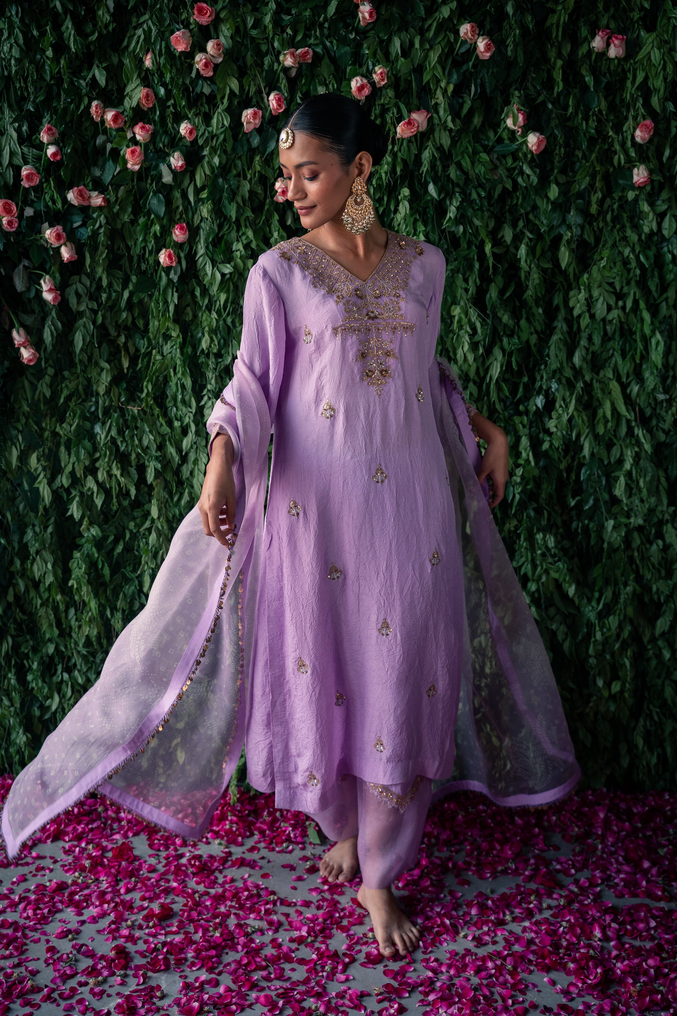 Crushed Silk Kurta Set with Dupatta