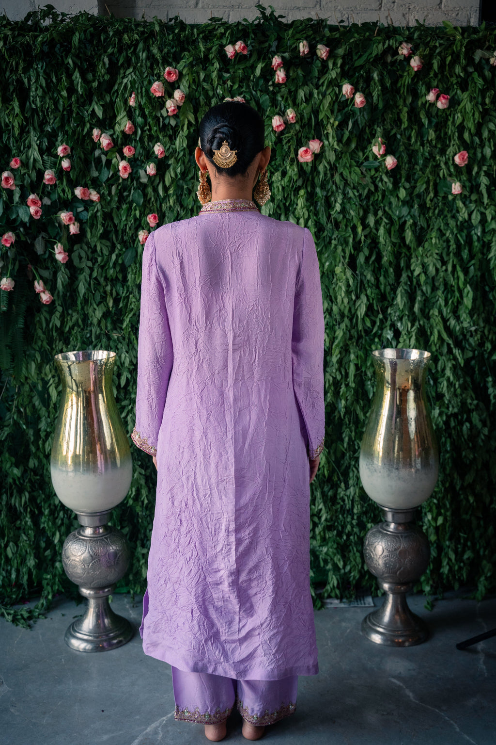 Chinese Collar Kurta Set with Contrast Design Dupatta