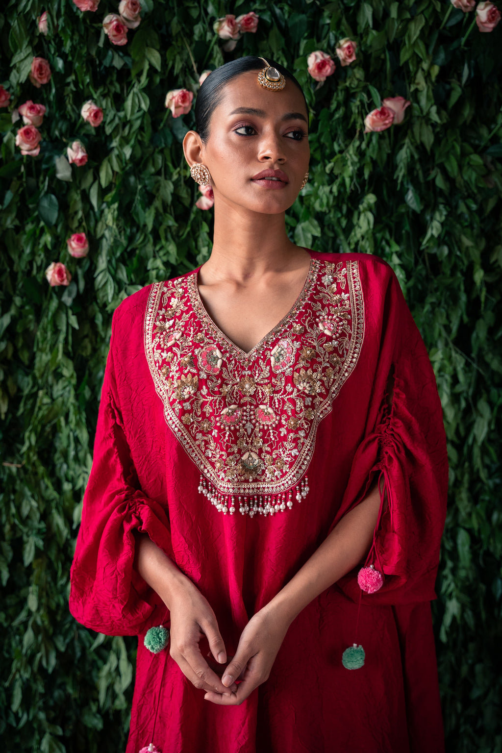 Crushed Silk Indo-Western Kaftan with Harem Silk Pants