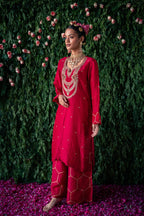 Crushed Silk Kurta with Embroidery and Farshi with Gota Detailing