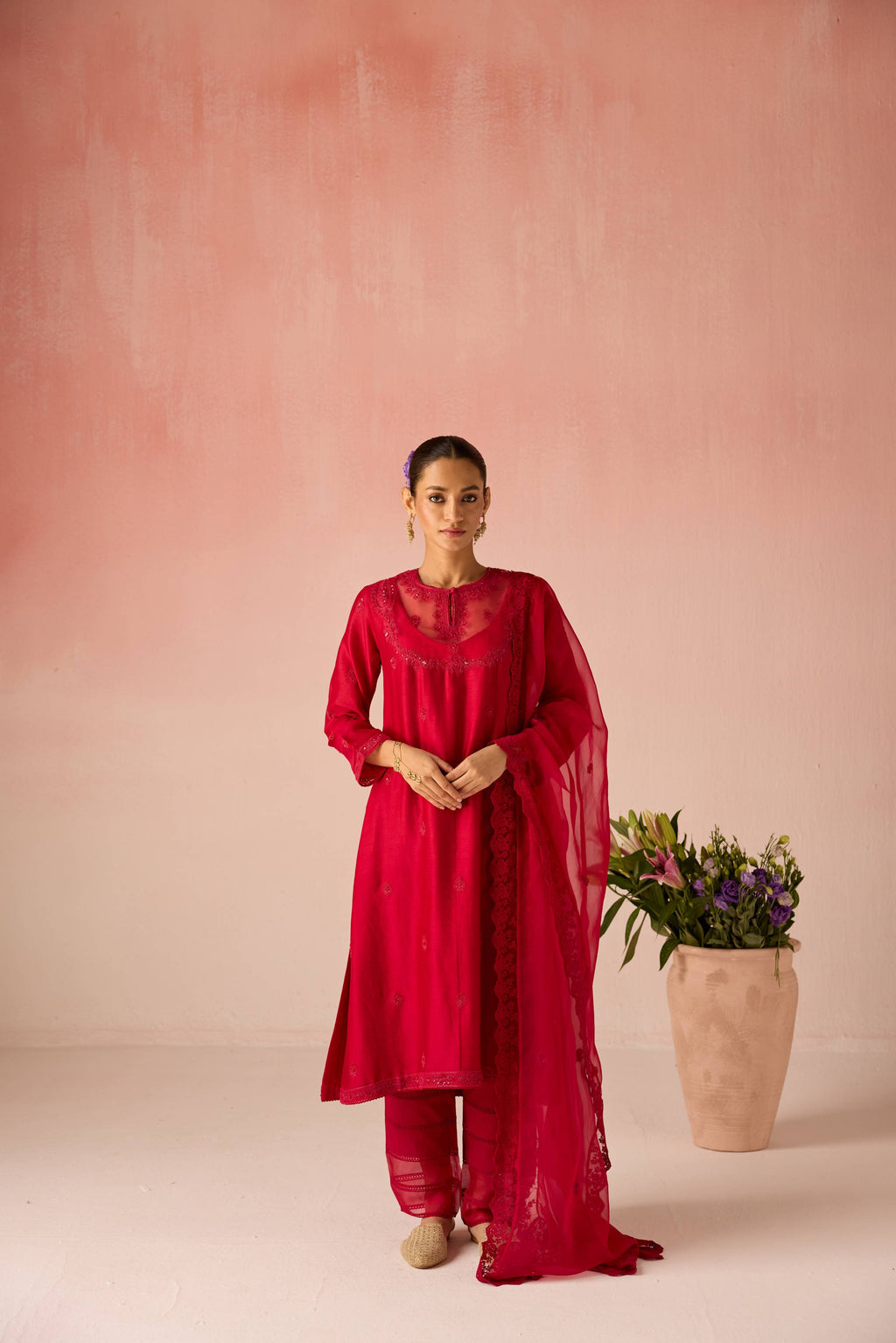 Gulaab Chanderi Silk Kurta Set