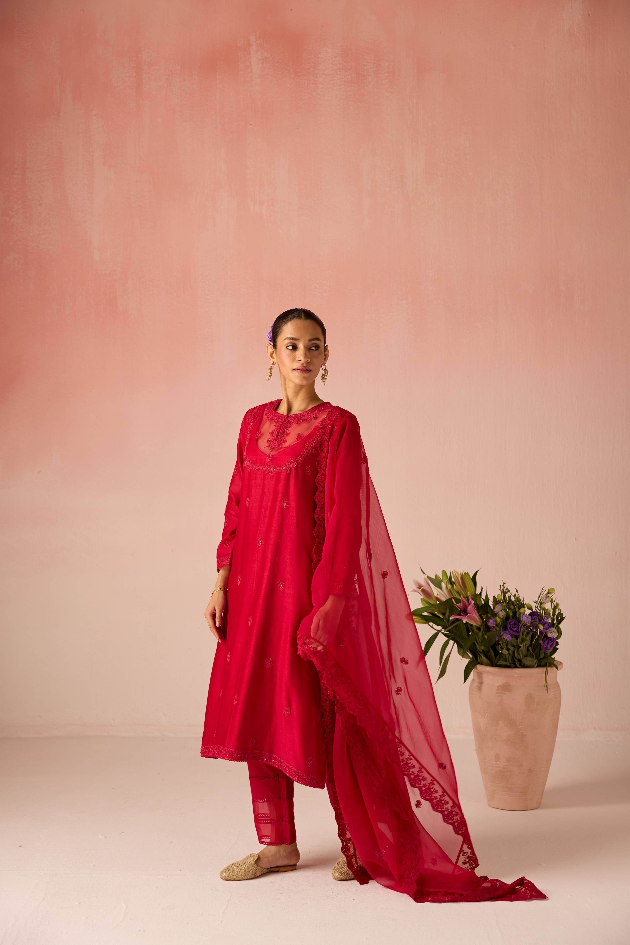 Gulaab Chanderi Silk Kurta Set