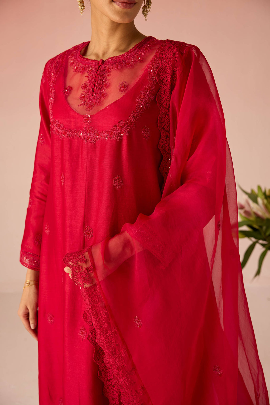 Gulaab Chanderi Silk Kurta Set