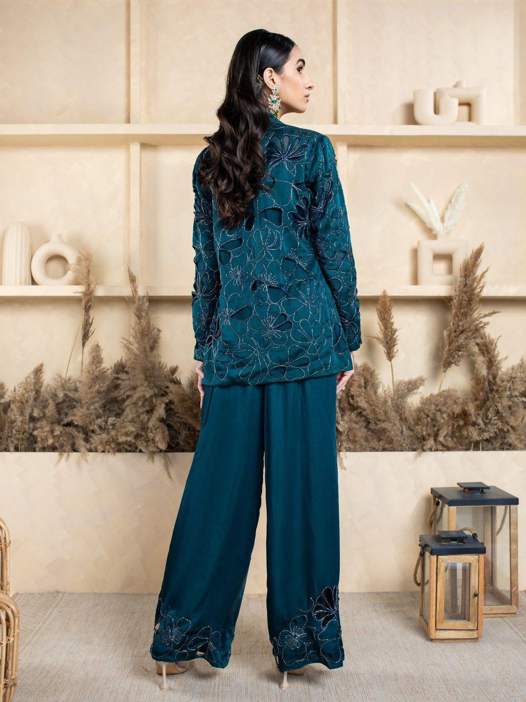 Coral Cutwork Blazer Set