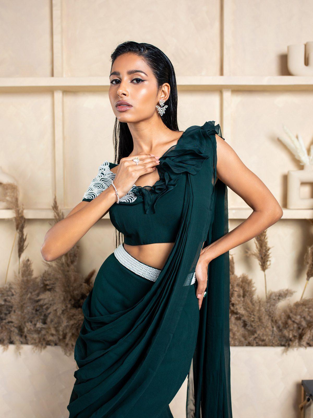 Fish Cut Drape Saree with Pearl Belt