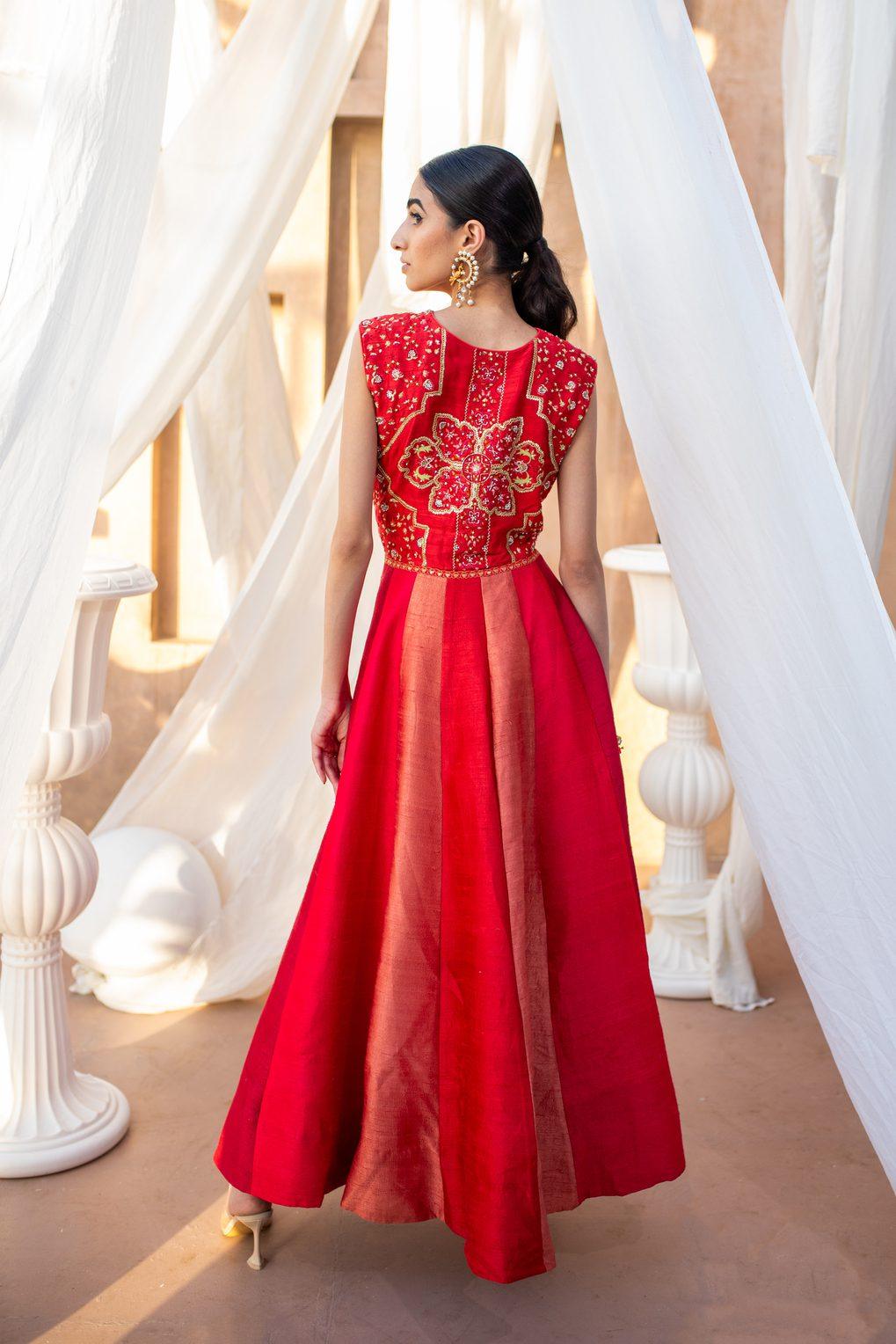 Multicoloured Anarkali with a front cross