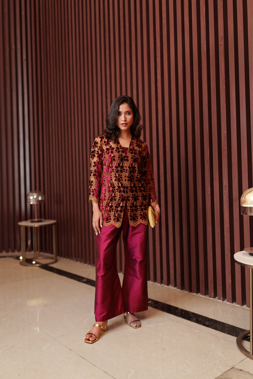 Rose Cutwork Jacket Set