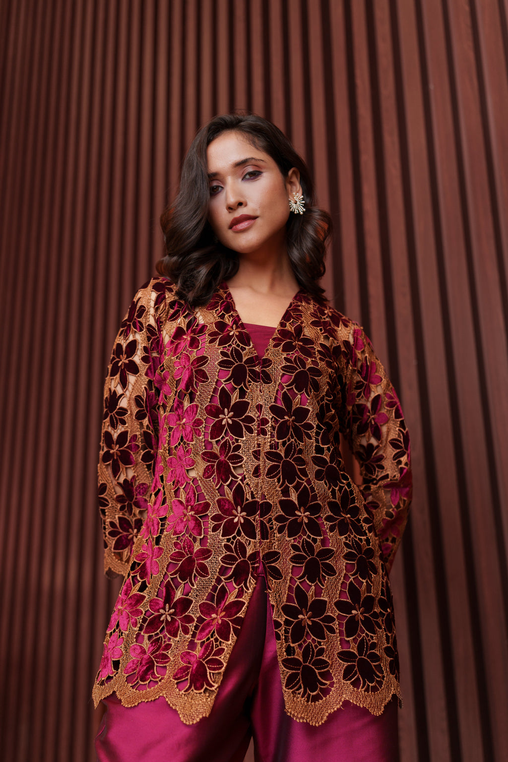 Rose Cutwork Jacket Set